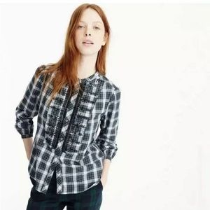 J Crew Embellished Forest Plaid Tartan Button Down